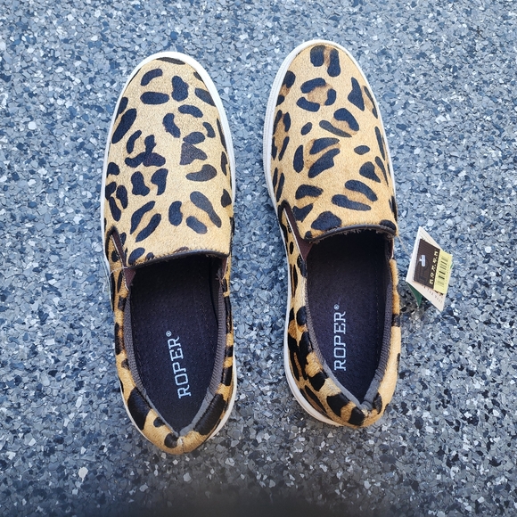 Roper Leather Animal Print Calf Hair Slip-on Loafer Flat Sneakers 8.5 - Picture 2 of 9